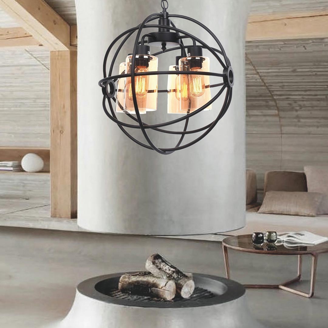 Czarna lampa druciana kula wisząca STRADI metalowa, loft, zwis na łańcuchu - Lumina Deco zdjęcie 2