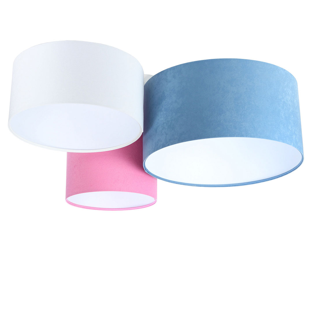 Niebiesko-różowo-biała lampa sufitowa z walcowymi abażurami z weluru, plafoniada AGNUS - BPS Koncept zdjęcie 1