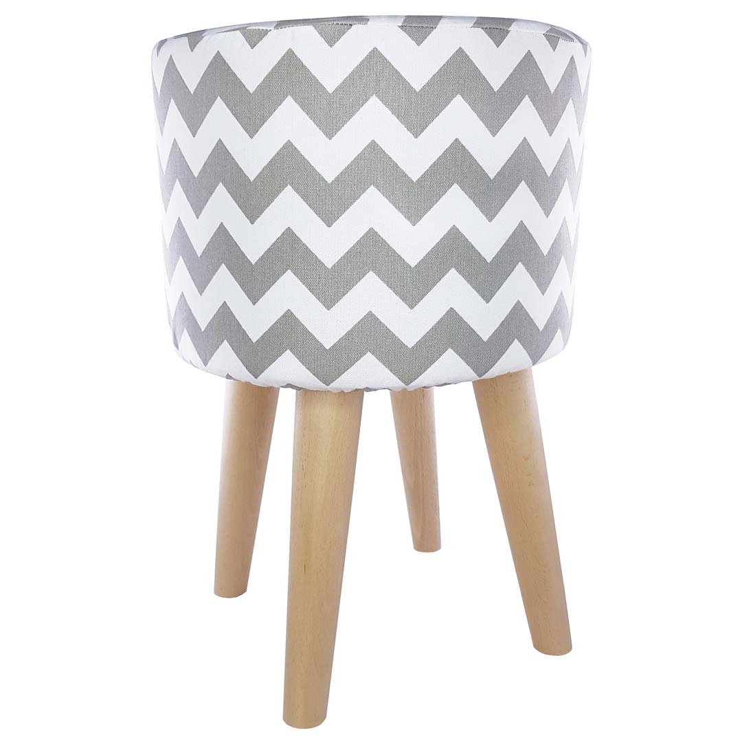 Biało-szary puf w ZYGZAKI mały stołek drewniany styl skandynawski loft - Lily Pouf zdjęcie 3