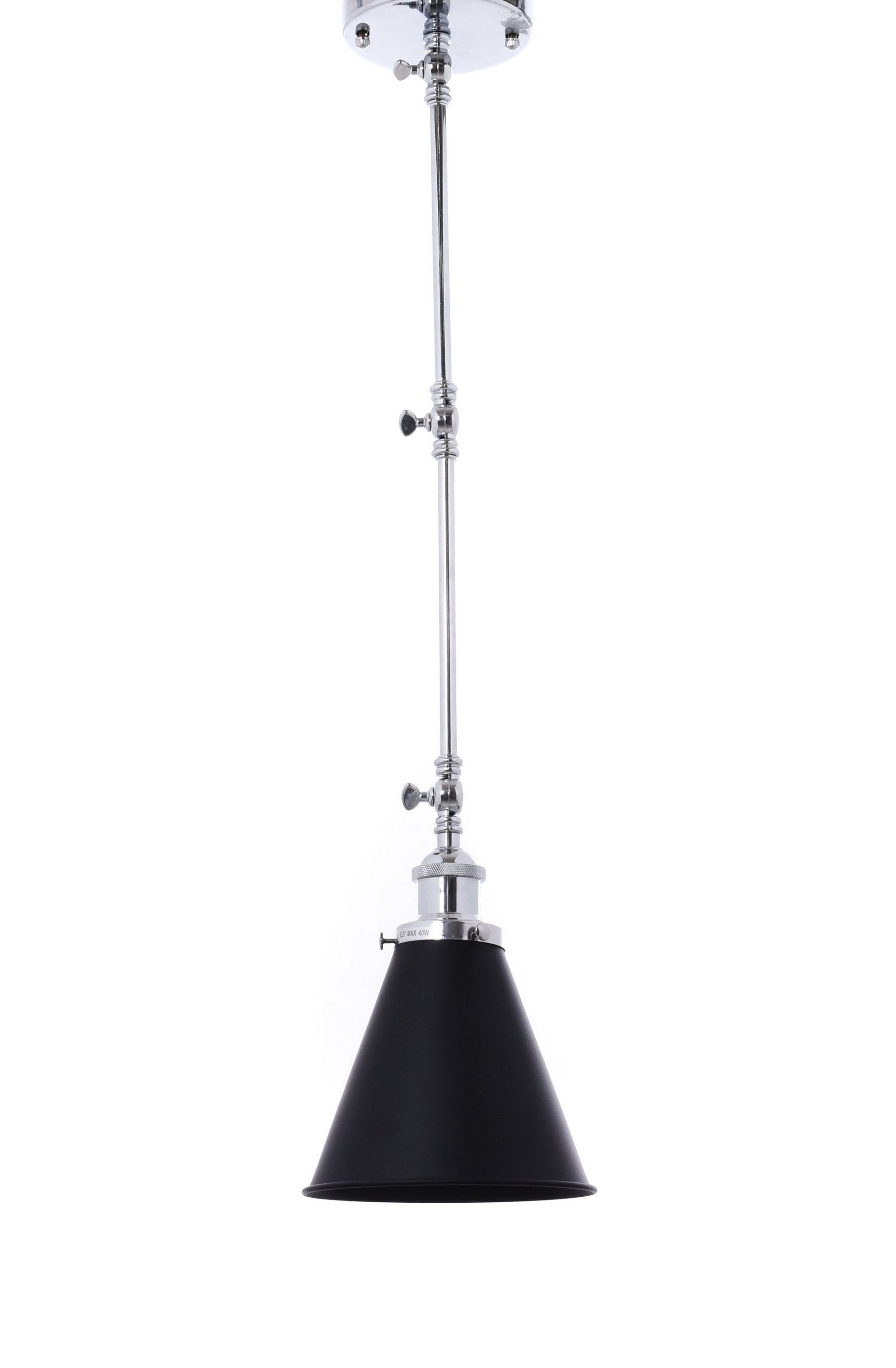 Czarna lampa ze stożkowym kloszem z metalu na ramieniu w kolorze chromu TERI W2 - Lumina Deco zdjęcie 1
