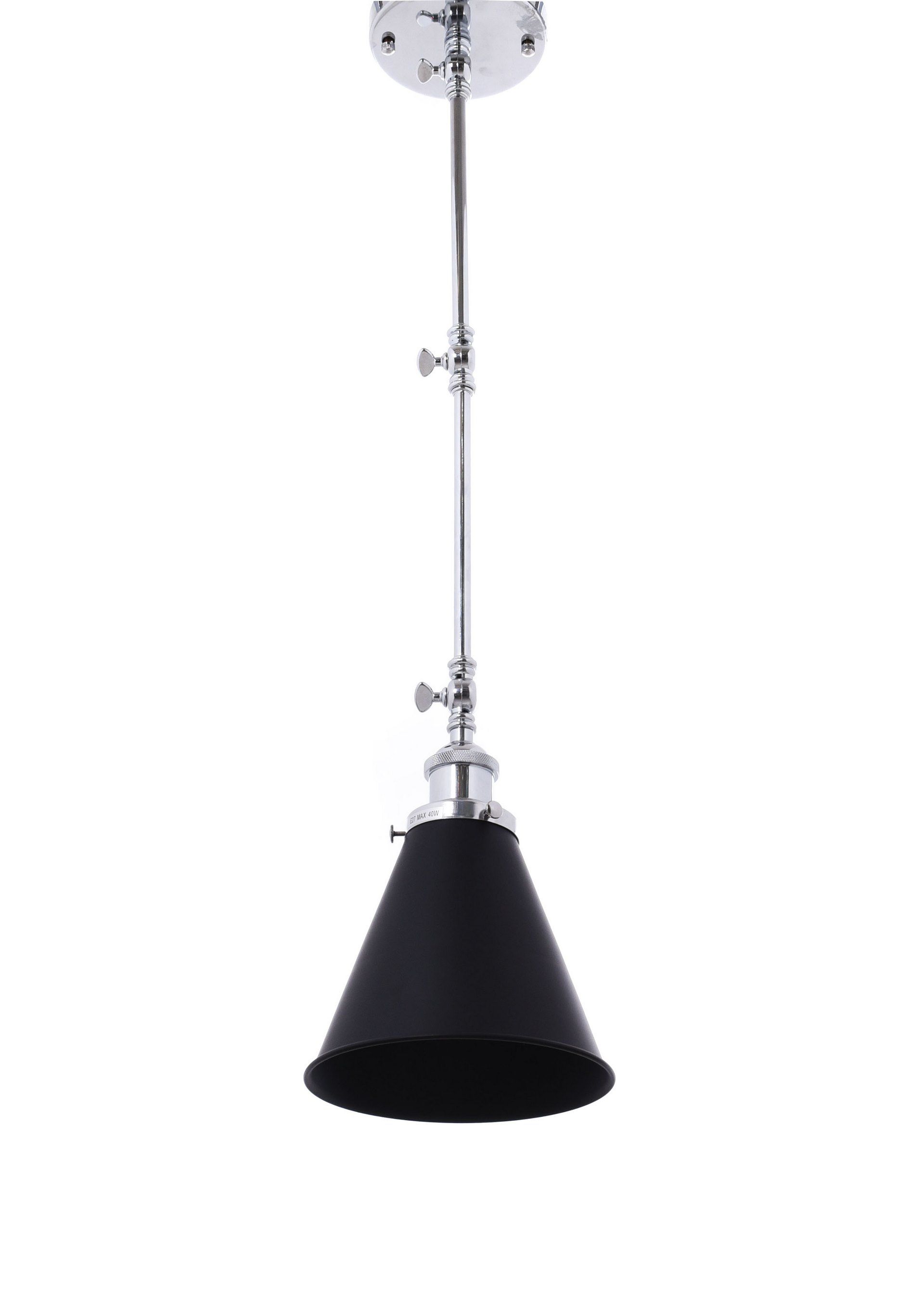 Czarna lampa ze stożkowym kloszem z metalu na ramieniu w kolorze chromu TERI W2 - Lumina Deco zdjęcie 3