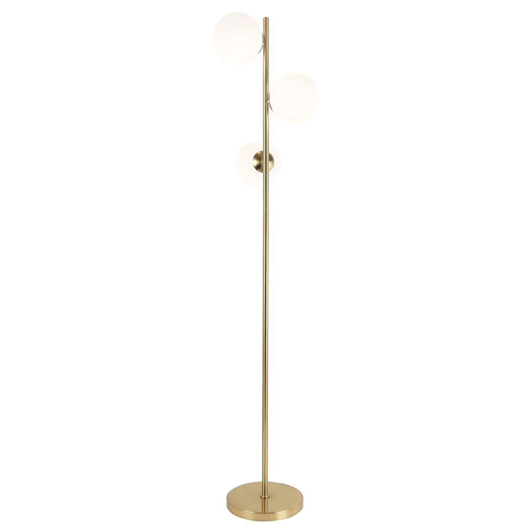 Złota lampa podłogowa z białymi kloszami w kształcie kuli, elegancka FREDICA W3 - Lumina Deco zdjęcie 1