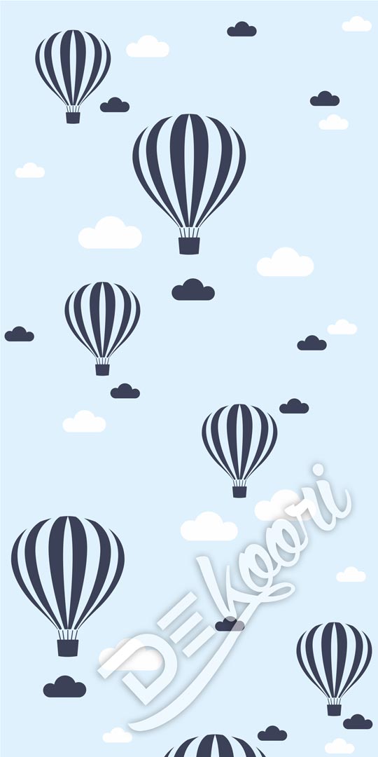 Tapeta w balony latające i chmurki jasnoniebiesko-granatowo-biała dla chłopca - Dekoori zdjęcie 2