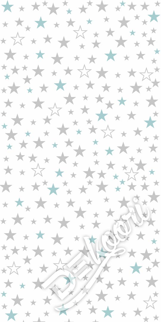 Biała tapeta w gwiazdki 4-6-8 cm szare i turkusowe pastelowe dla dzieci - Dekoori zdjęcie 2