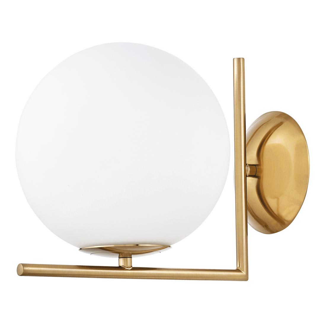 Designerski mosiężny kinkiet SORENTO D20, elegancki biały szklany klosz kula - Lumina Deco zdjęcie 1