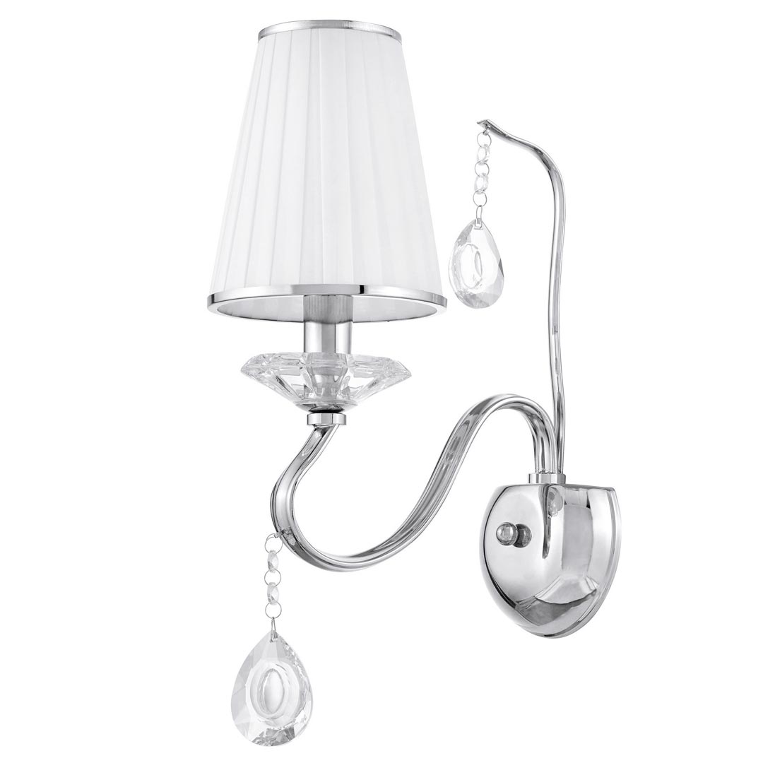 Kinkiet z kryształkami FINEZZIA W1 biały abażur srebrna lampa ścienna - Lumina Deco zdjęcie 1
