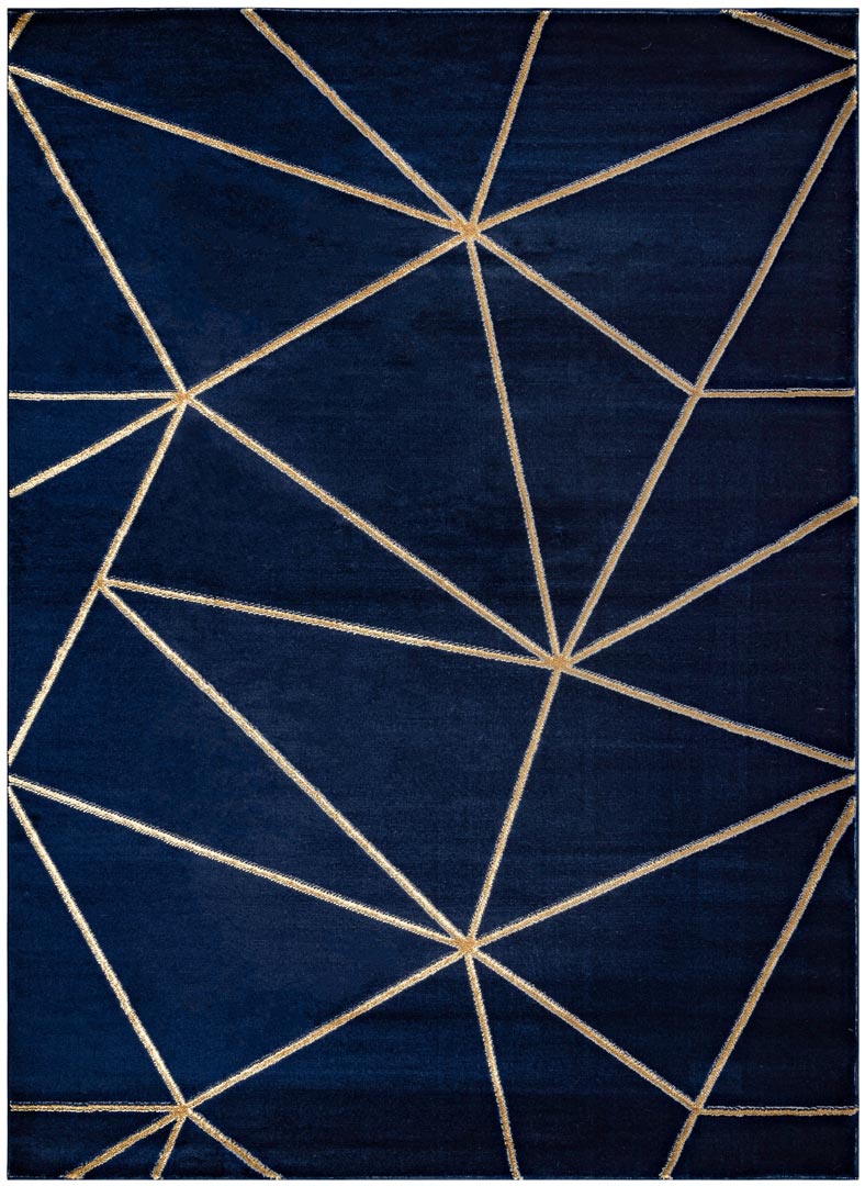 Granatowy, geometryczny dywan ze złotą nitką w etniczny wzór, elegancki Ethno Fusion - Carpetforyou zdjęcie 1
