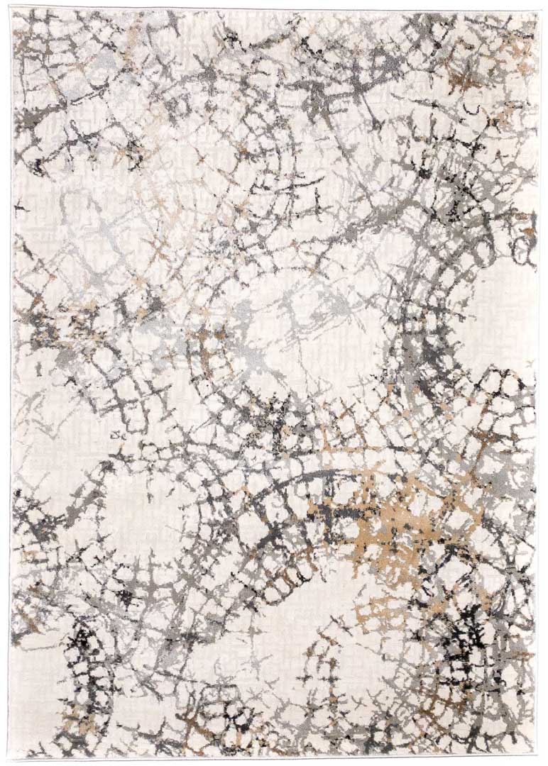 Postarzany beżowy dywan do salonu w brązowy obrys pajęczyny, przecierany Spiders Web - Carpetforyou zdjęcie 1