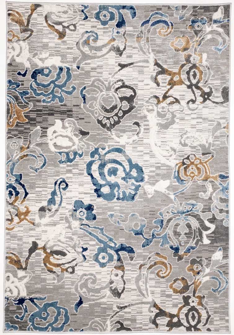 Ciekawy, szary dywan do nowoczesnego salonu z kwiatowym motywem Floristic - Carpetforyou zdjęcie 1