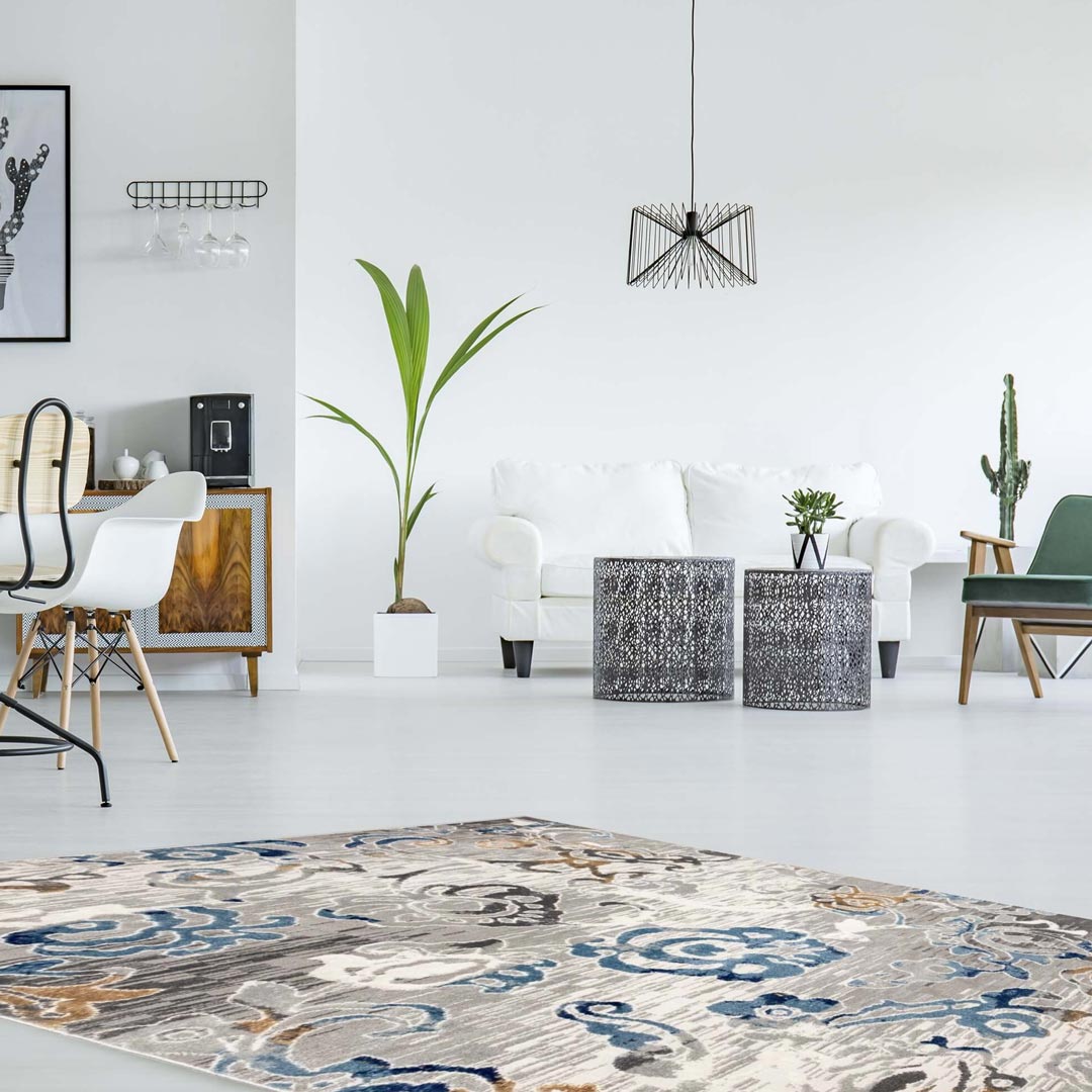 Ciekawy, szary dywan do nowoczesnego salonu z kwiatowym motywem Floristic - Carpetforyou zdjęcie 2
