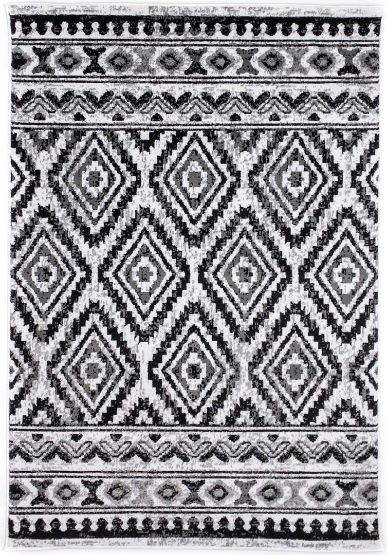 Biało-szary artystyczny dywan w fantazyjny, czarny a'la aztecki wzór Almas 37 - Carpetforyou zdjęcie 1
