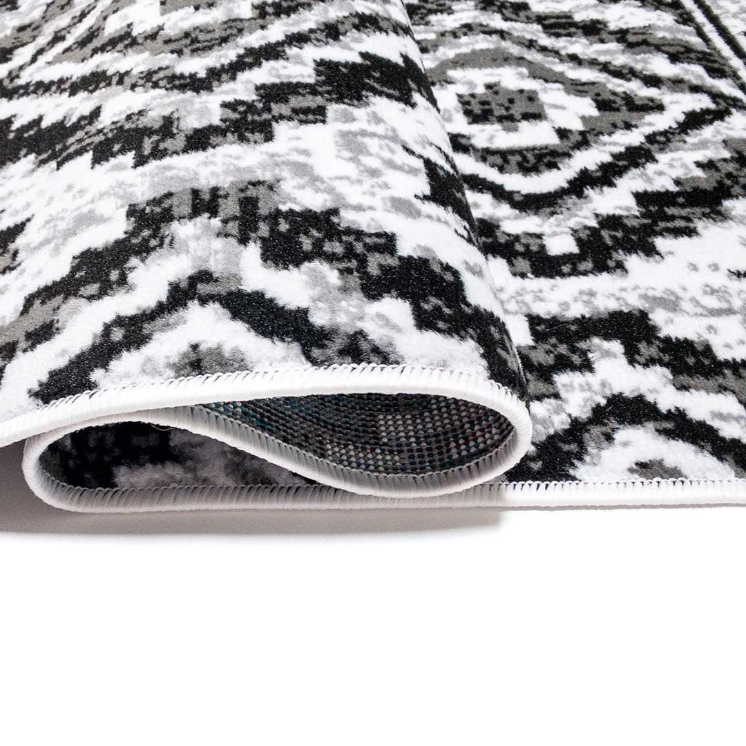 Biało-szary artystyczny dywan w fantazyjny, czarny a'la aztecki wzór Almas 37 - Carpetforyou zdjęcie 3