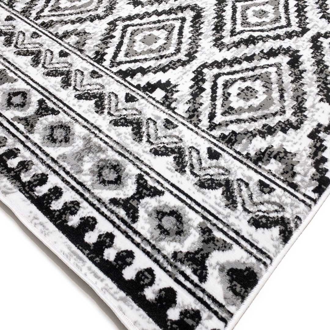 Biało-szary artystyczny dywan w fantazyjny, czarny a'la aztecki wzór Almas 37 - Carpetforyou zdjęcie 2