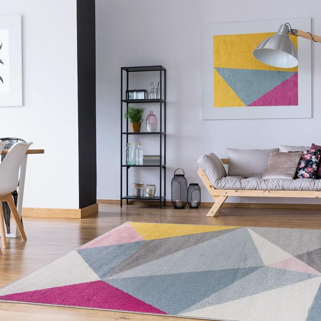 Geometryczny dywan nowoczesny do pokoju w kolorowe trójkąty w różnych rozmiarach Galaxy - Carpetforyou zdjęcie 4