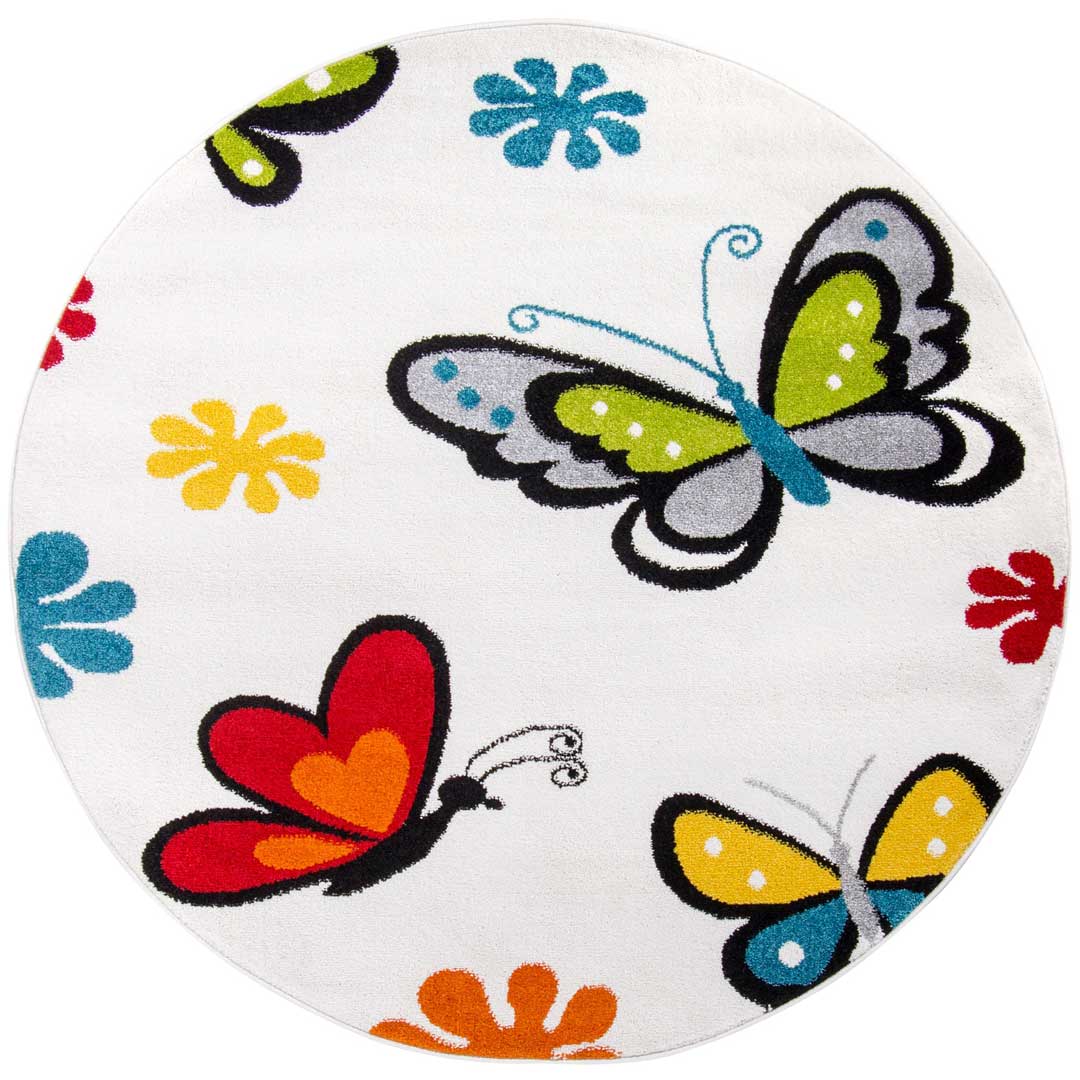 Dekoracyjny, okrągły dywan w kolorowe motylki i kwiatki na jasnym tle Butterfly - Carpetforyou zdjęcie 1