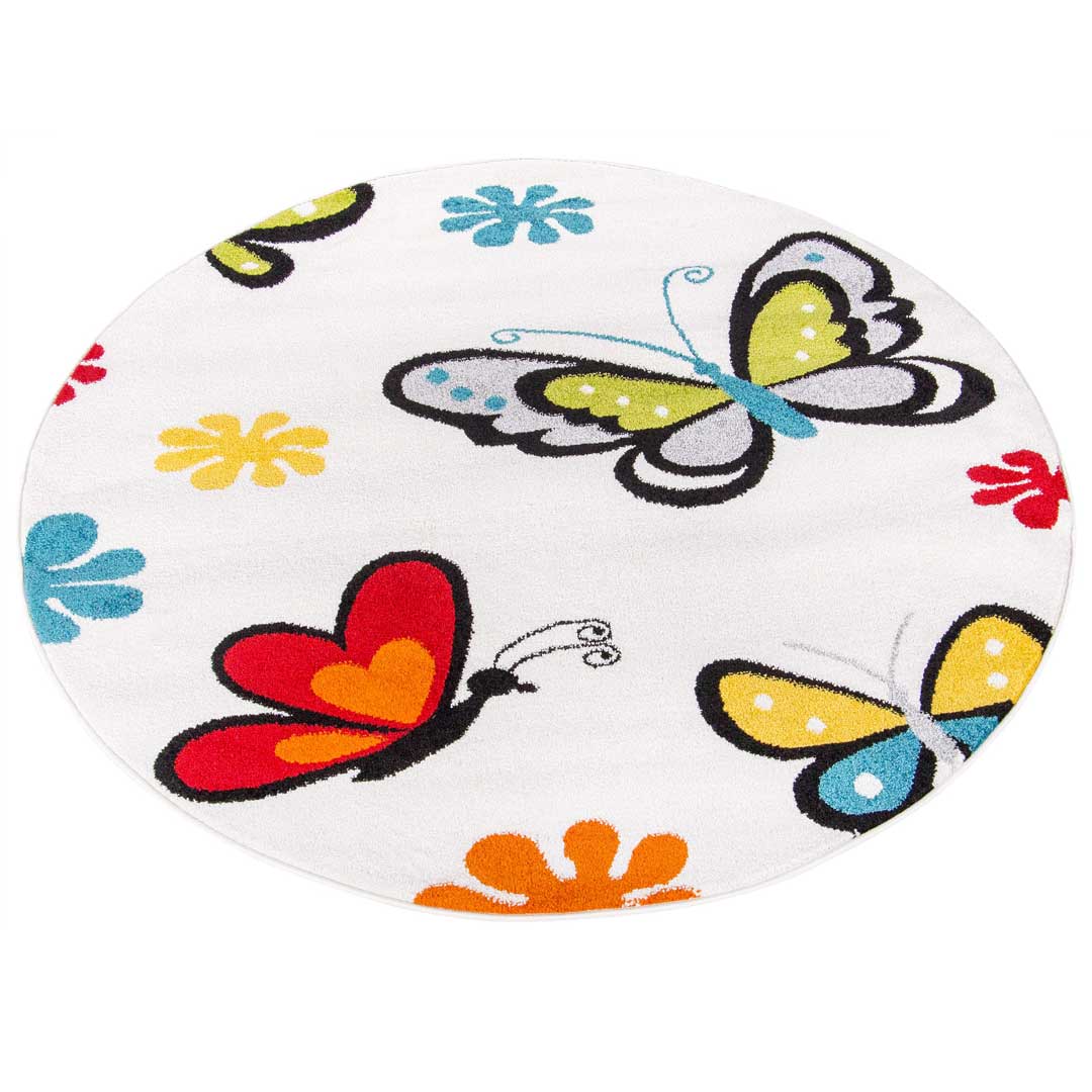 Dekoracyjny, okrągły dywan w kolorowe motylki i kwiatki na jasnym tle Butterfly - Carpetforyou zdjęcie 3