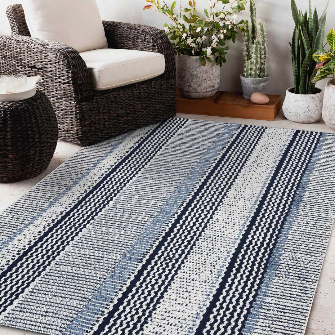 Skandynawski dywan do salonu w beżowe, niebieskie, żółte, zielone, brązowe i kremowe paski Colour Stripes - Carpetforyou zdjęcie 2