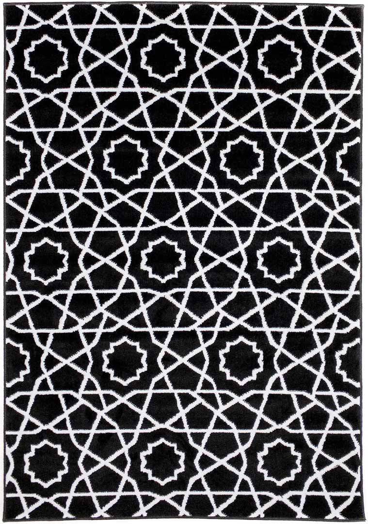Designerski, czarny dywan do salonu w biały, fantazyjny wzór, geometryczny obrys Almas 42 - Carpetforyou zdjęcie 1