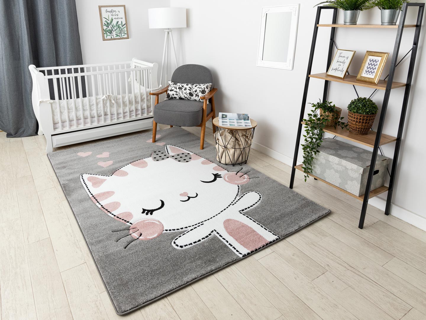 Nowoczesny, jasny dywan dziecięcy z uroczym, turkusowym kaktusem w różowej donicy Happy Cactus - Carpetforyou zdjęcie 2