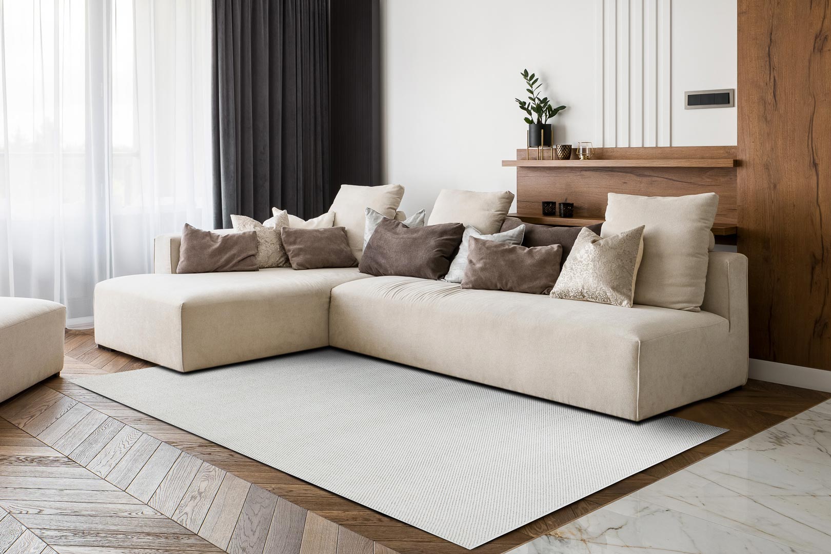 Dekoracyjny, kremowy dywan do sypialni w kolorowy geometryczny wzór Rainbow Mesh - Carpetforyou zdjęcie 2
