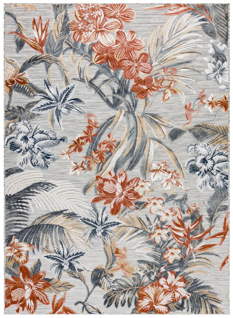 Postarzany, jasny dywan do salonu w kwiatowy wzór z miedzianymi i niebieskimi akcentami Secret Garden - Carpetforyou zdjęcie 1