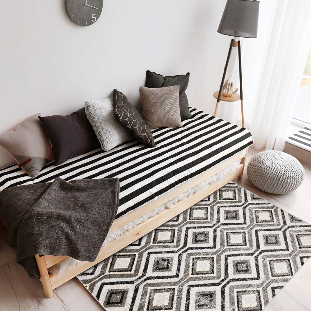 Kremowo-brązowo-szary dywan w geometryczne romby, kwadraty do salonu Crystal Grey - Carpetforyou zdjęcie 2