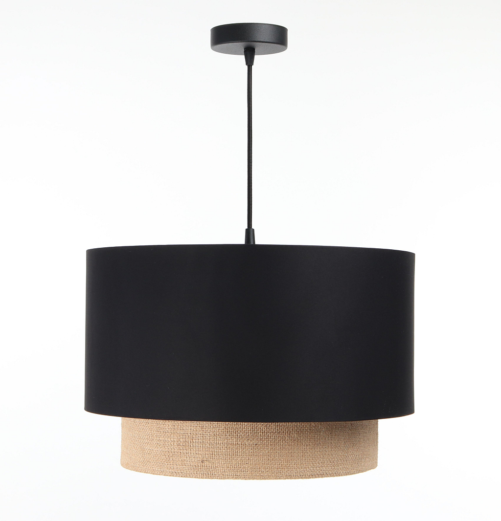 Czarno-beżowa lampa wisząca z abażurami w kształcie walca z tkaniny jutowej oraz satyny BOHO - BPS Koncept zdjęcie 4