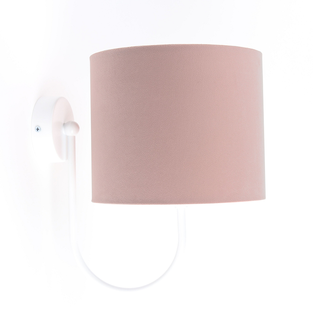 Pudrowo różowa, welurowa lampa ścienna w kształcie walca na białym ramieniu, kinkiet JASMINE BEBE - BPS Koncept zdjęcie 1