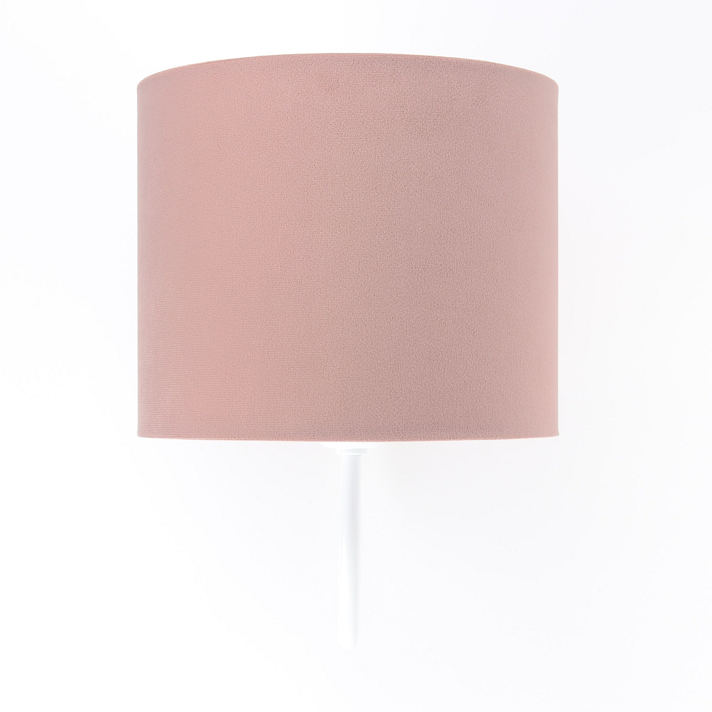Pudrowo różowa, welurowa lampa ścienna w kształcie walca na białym ramieniu, kinkiet JASMINE BEBE - BPS Koncept zdjęcie 3