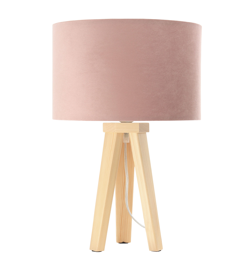 Pudrowo różowa lampka stołowa z walcowym abażurem z weluru, z białym wnętrzem JASMINE BEBE - BPS Koncept zdjęcie 1