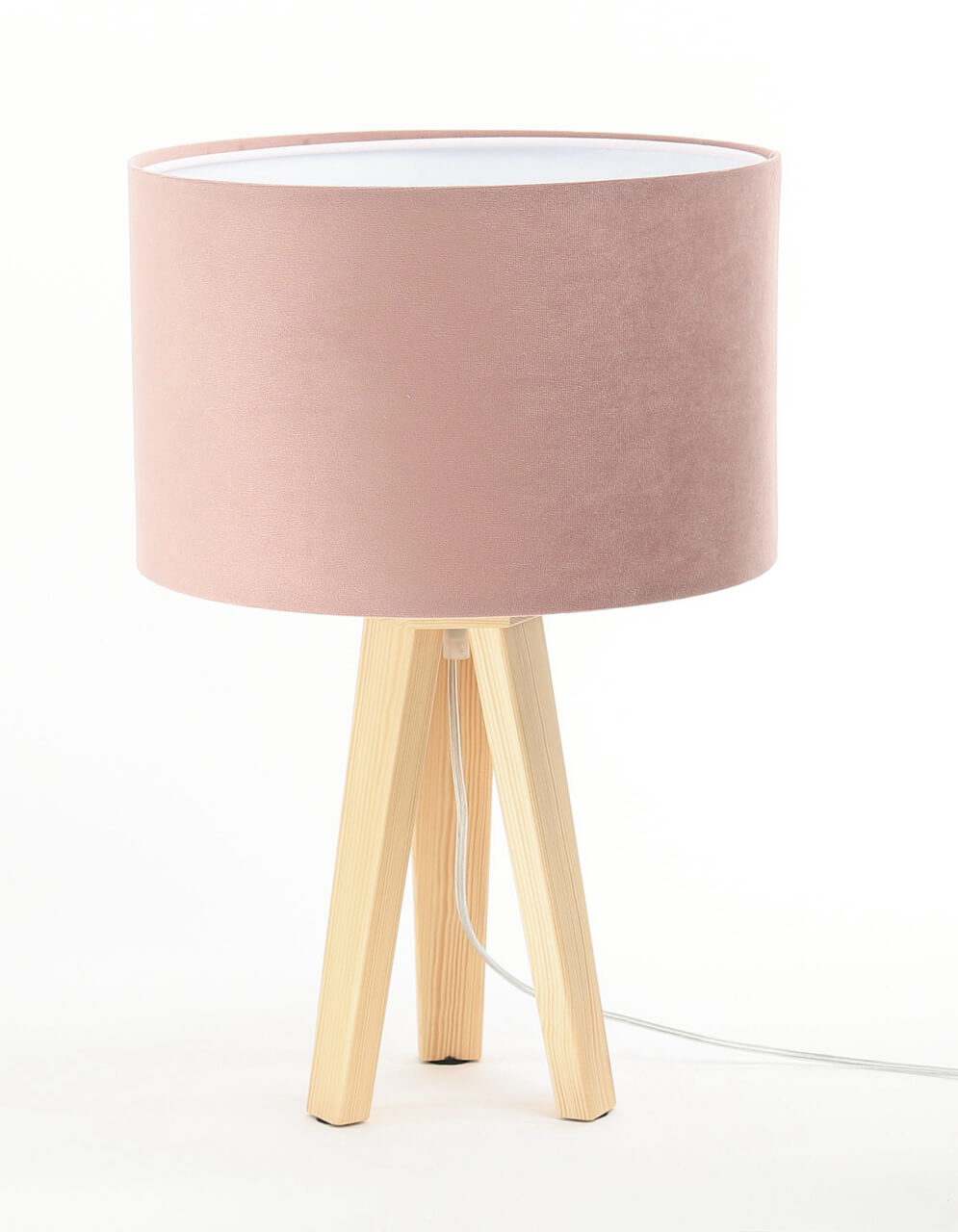 Pudrowo różowa lampka stołowa z walcowym abażurem z weluru, z białym wnętrzem JASMINE BEBE - BPS Koncept zdjęcie 2