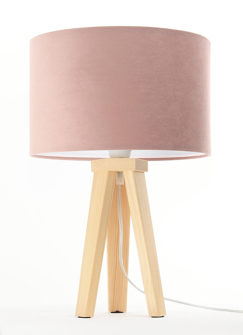 Pudrowo różowa lampka stołowa z walcowym abażurem z weluru, z białym wnętrzem JASMINE BEBE - BPS Koncept zdjęcie 3