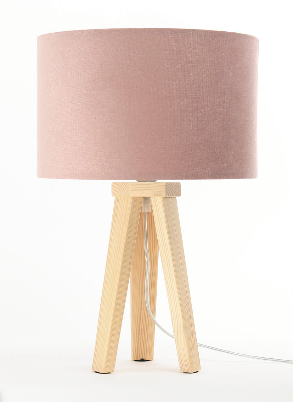 Pudrowo różowa lampka stołowa z walcowym abażurem z weluru, z białym wnętrzem JASMINE BEBE - BPS Koncept zdjęcie 4