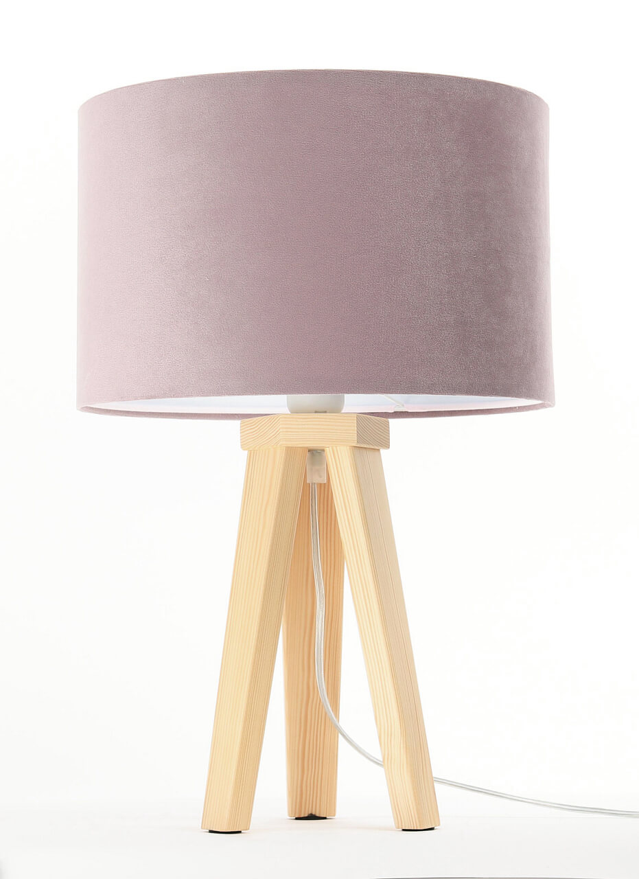 Lampka biurkowa w kolorze brudnego różu z welurowym abażurem w kształcie walca na trójnogu JASMINE BEBE - BPS Koncept zdjęcie 3