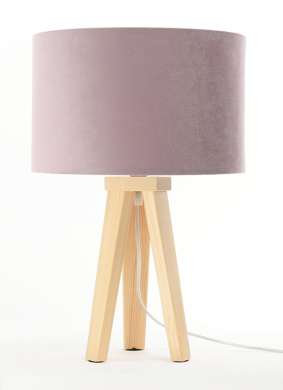 Lampka biurkowa w kolorze brudnego różu z welurowym abażurem w kształcie walca na trójnogu JASMINE BEBE - BPS Koncept zdjęcie 4