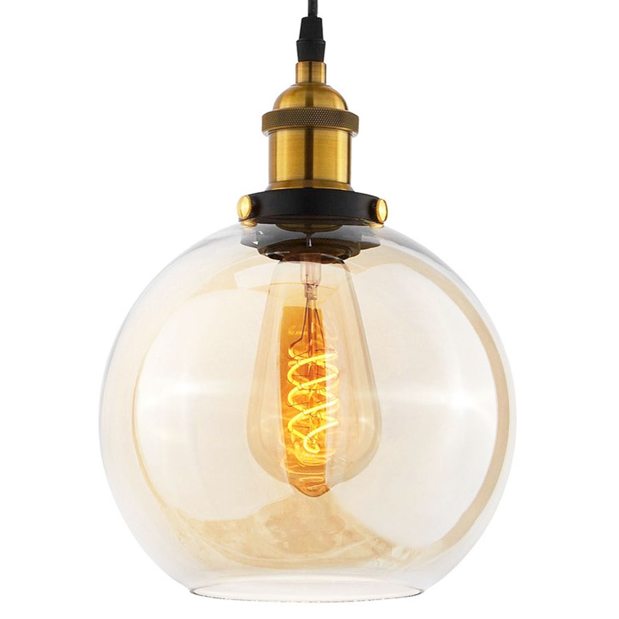 Szklana lampa wisząca kula bursztynowa NAVARRO zwis retro vintage - Lumina Deco zdjęcie 1