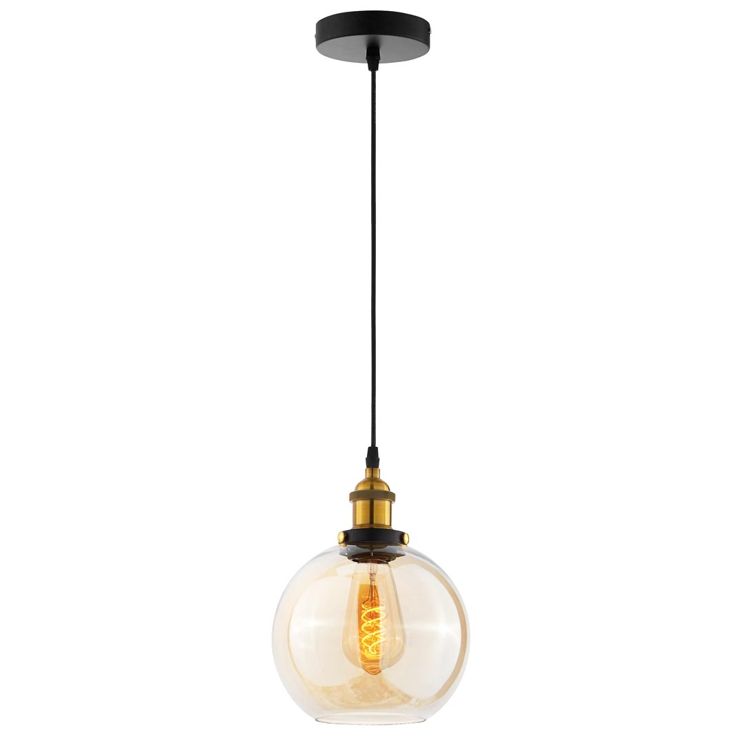 Szklana lampa wisząca kula bursztynowa NAVARRO zwis retro vintage - Lumina Deco zdjęcie 3