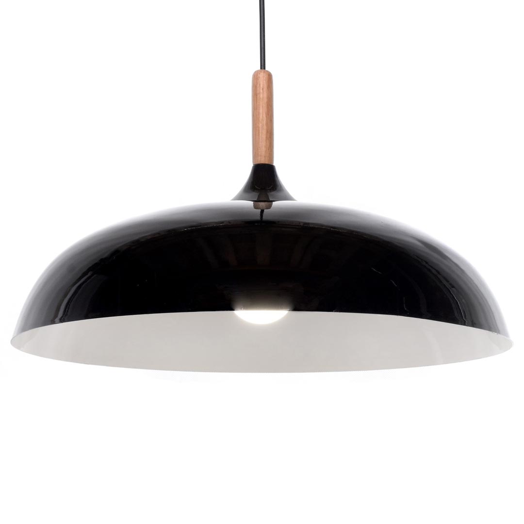 Czarna lampa wisząca nowoczesna VERSI skandynawska, szeroki klosz, metal i drewno - Lumina Deco zdjęcie 1