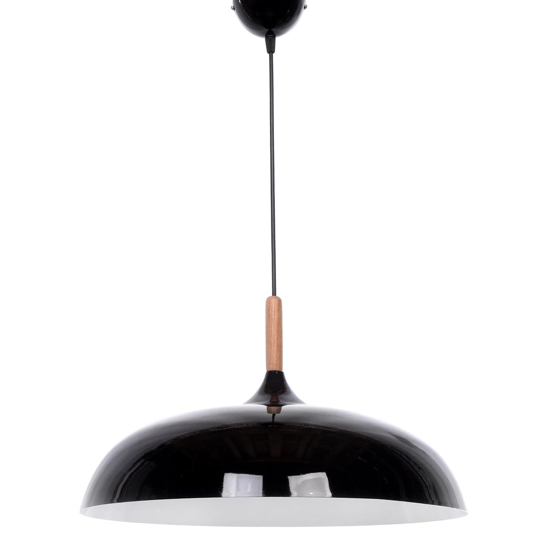 Czarna lampa wisząca nowoczesna VERSI skandynawska, szeroki klosz, metal i drewno - Lumina Deco zdjęcie 3