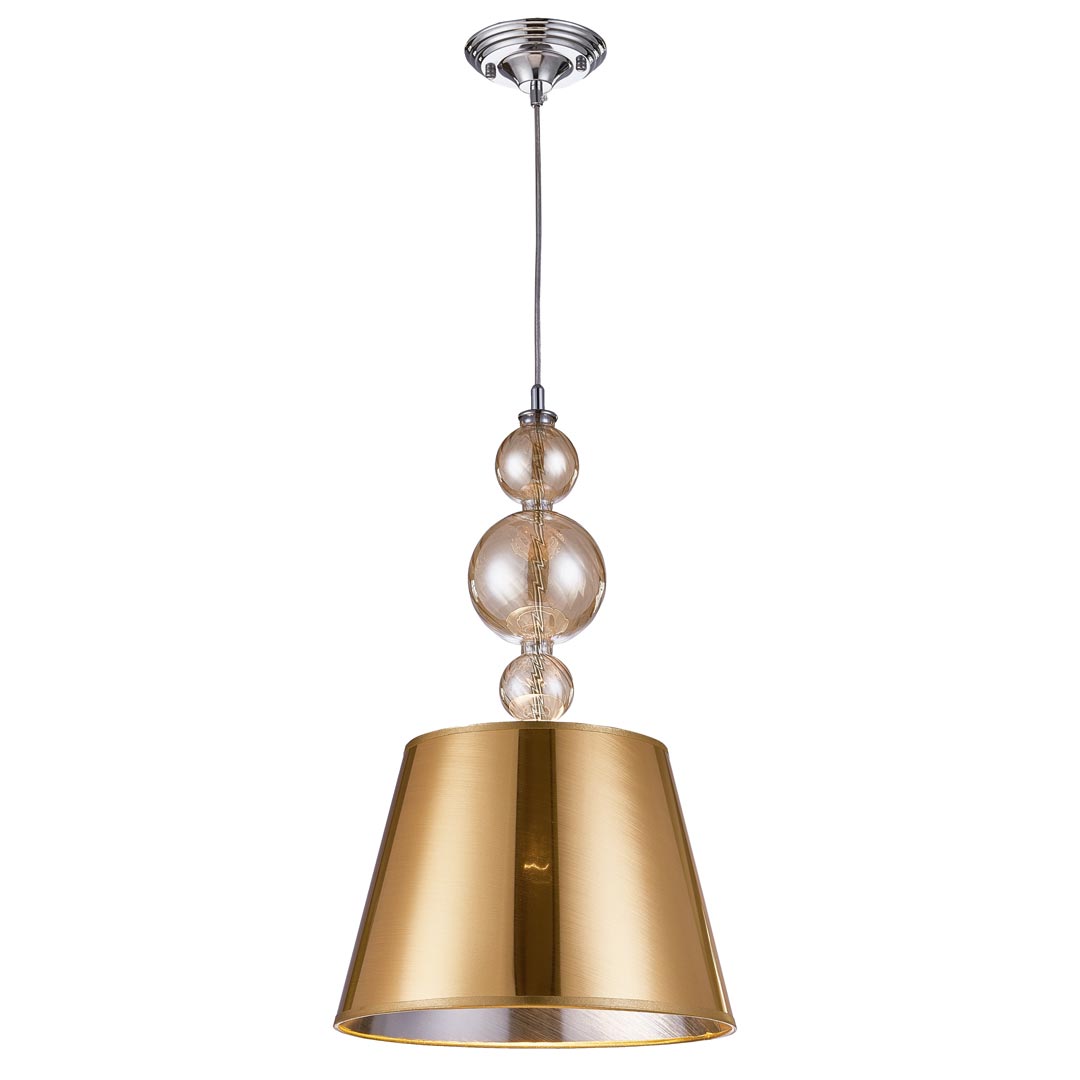 Złota lampa wisząca z materiałowym abażurem ze srebrnym wnętrzem w stylu glamour MURANEO - Lumina Deco zdjęcie 3