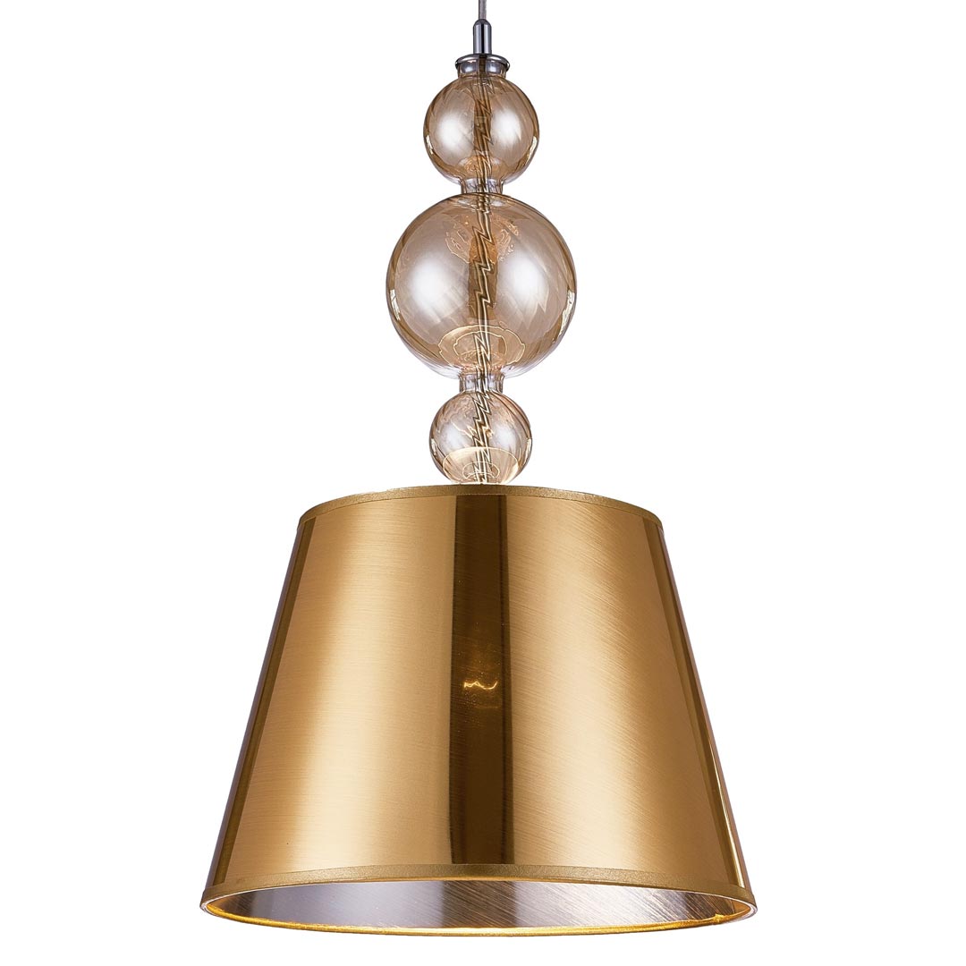 Złota lampa wisząca z materiałowym abażurem ze srebrnym wnętrzem w stylu glamour MURANEO - Lumina Deco zdjęcie 1