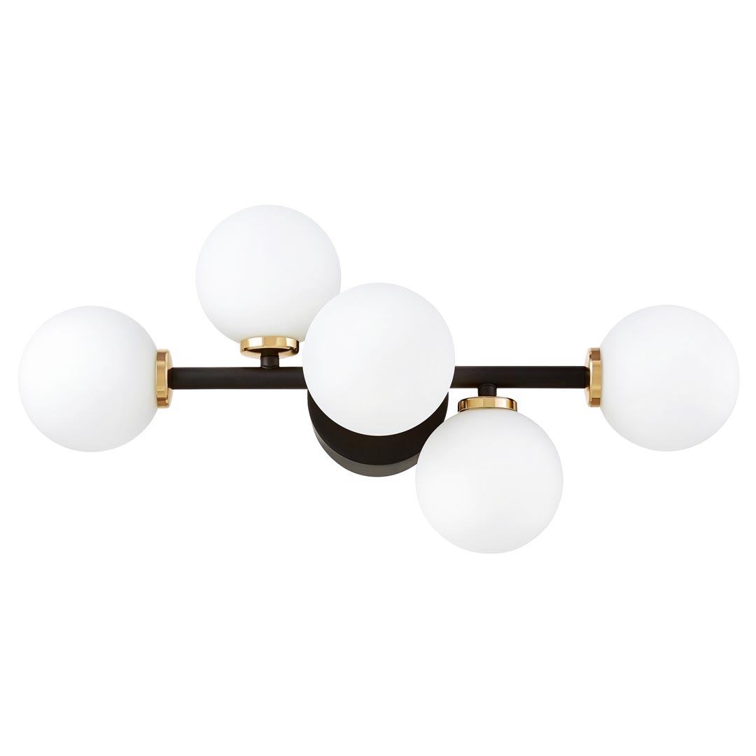 Czarno-złota lampa ścienna z białymi kloszami w kształcie kuli, nowoczesny kinkiet MARSIADA - Lumina Deco zdjęcie 2