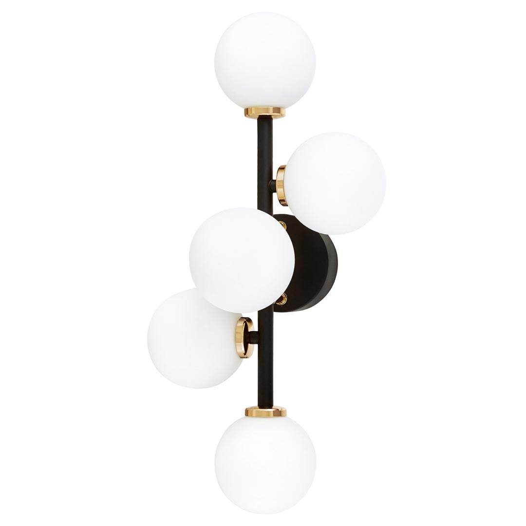 Czarno-złota lampa ścienna z białymi kloszami w kształcie kuli, nowoczesny kinkiet MARSIADA - Lumina Deco zdjęcie 1
