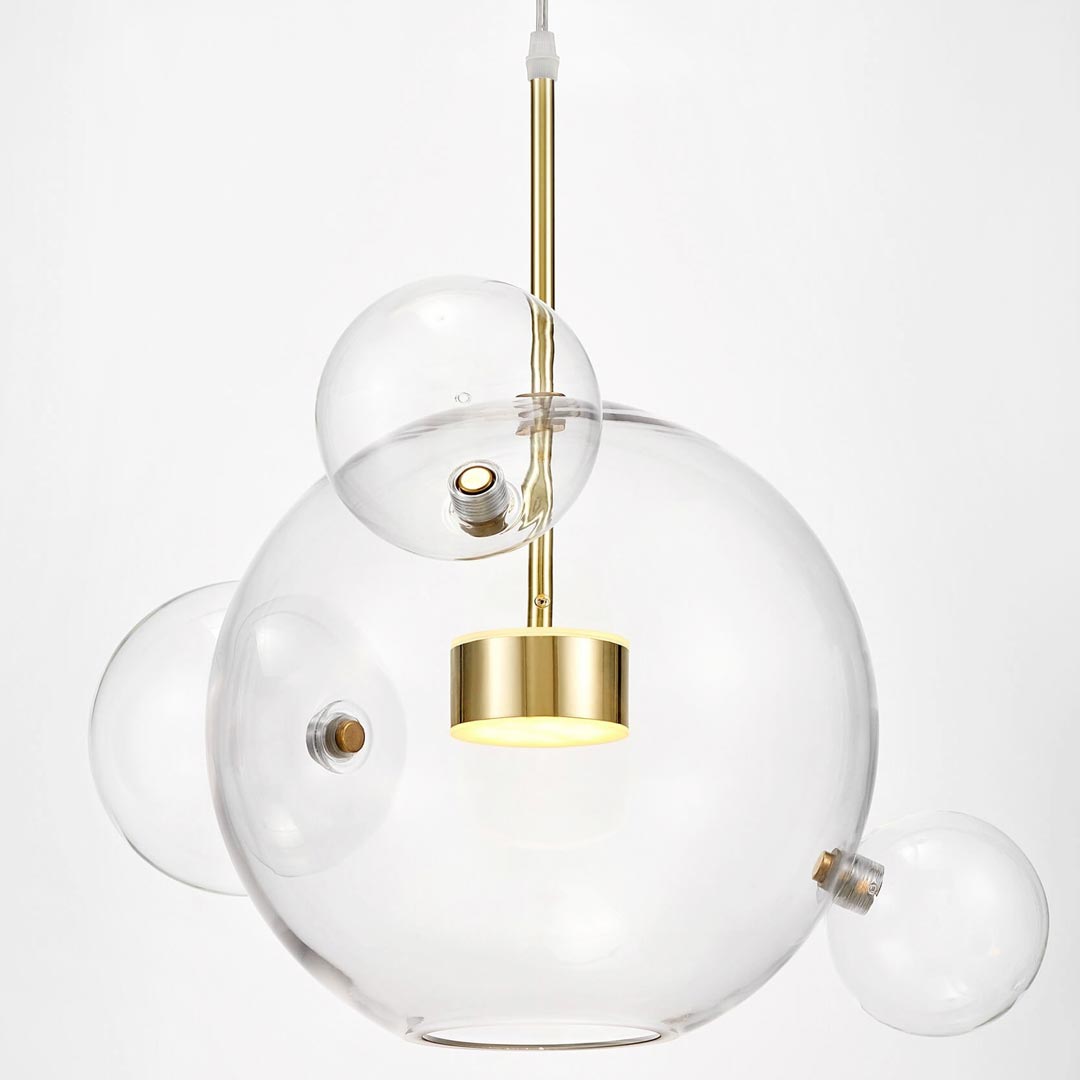 Nowoczesna, złota lampa wisząca ze szklanymi, przezroczystymi kloszami, bąble, bańki NERONI - Lumina Deco zdjęcie 3