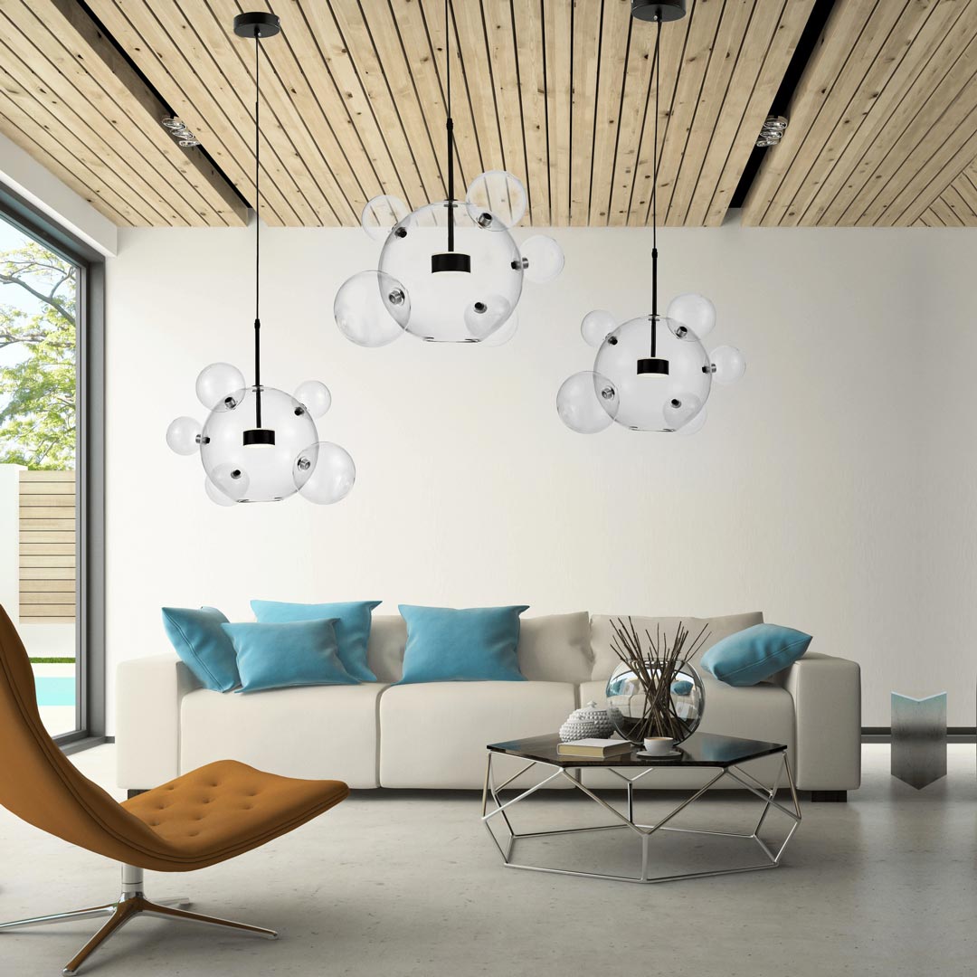 Elegancka, czarna lampa wisząca z kulistymi kloszami à la bąble, bańki NERONI - Lumina Deco zdjęcie 2