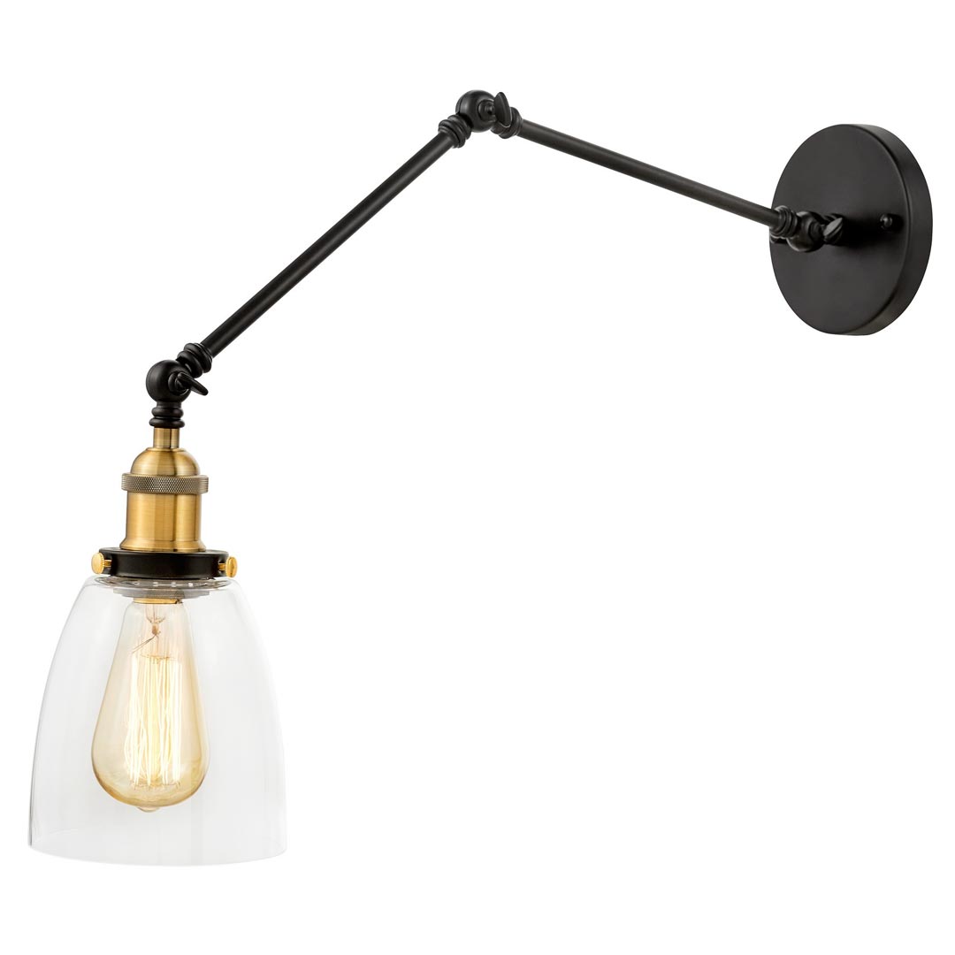 Loftowa lampa ścienna z przezroczystym kloszem ze szkła na czarnym, regulowanym ramieniu BARTON W2 - Lumina Deco zdjęcie 3