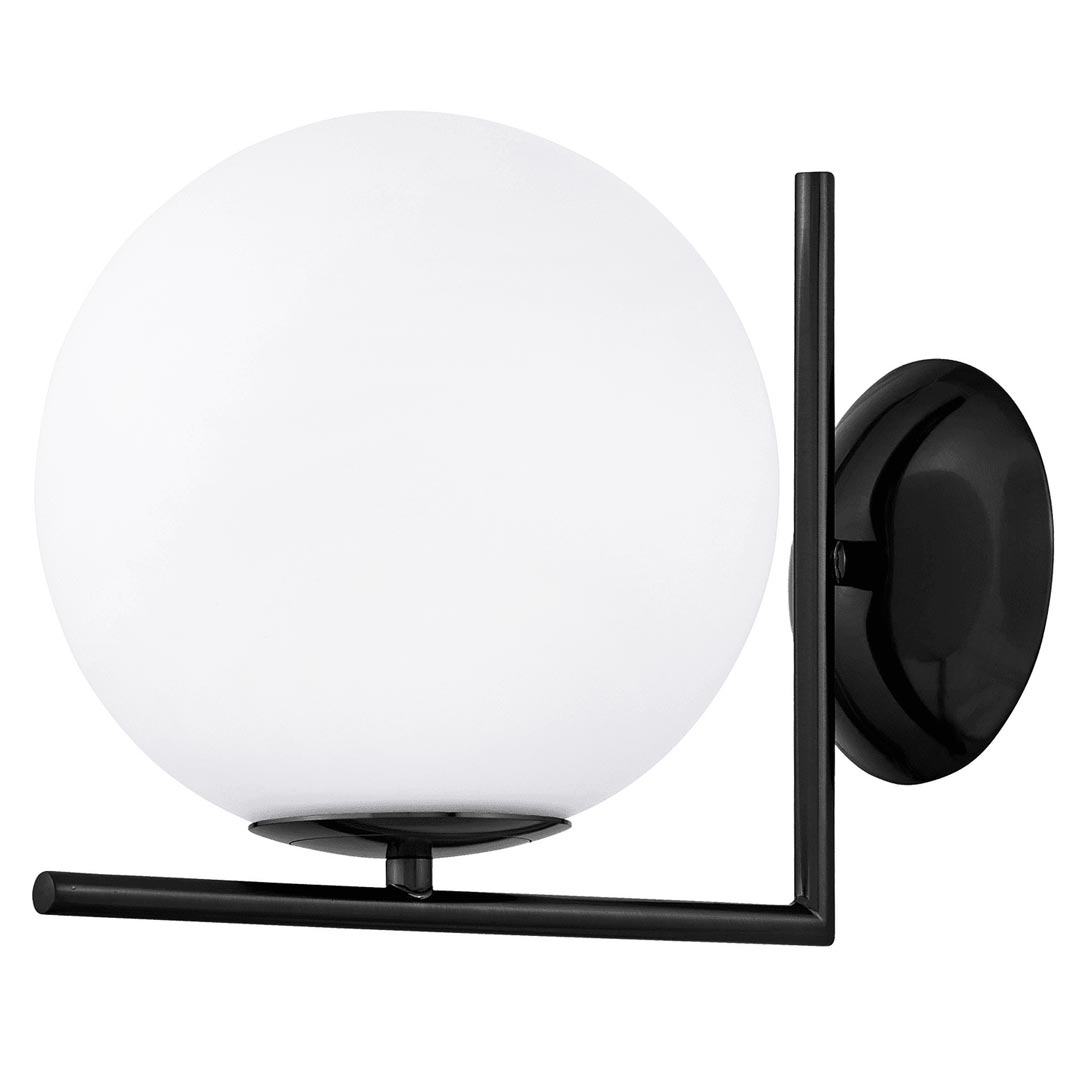 Czarna lampa ścienna SORENTO D20, designerski kinkiet, biały, szklany klosz - Lumina Deco zdjęcie 1