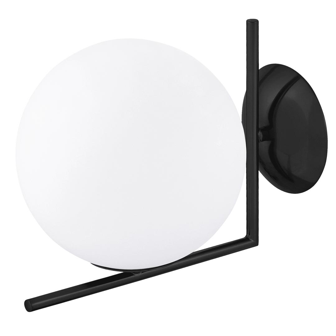Czarna lampa ścienna SORENTO D20, designerski kinkiet, biały, szklany klosz - Lumina Deco zdjęcie 3