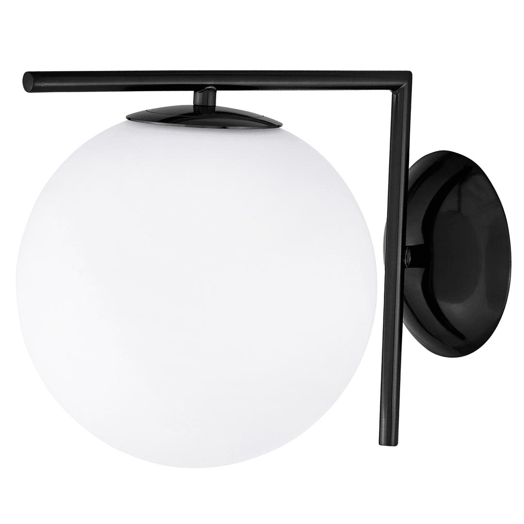 Czarna lampa ścienna SORENTO D20, designerski kinkiet, biały, szklany klosz - Lumina Deco zdjęcie 2
