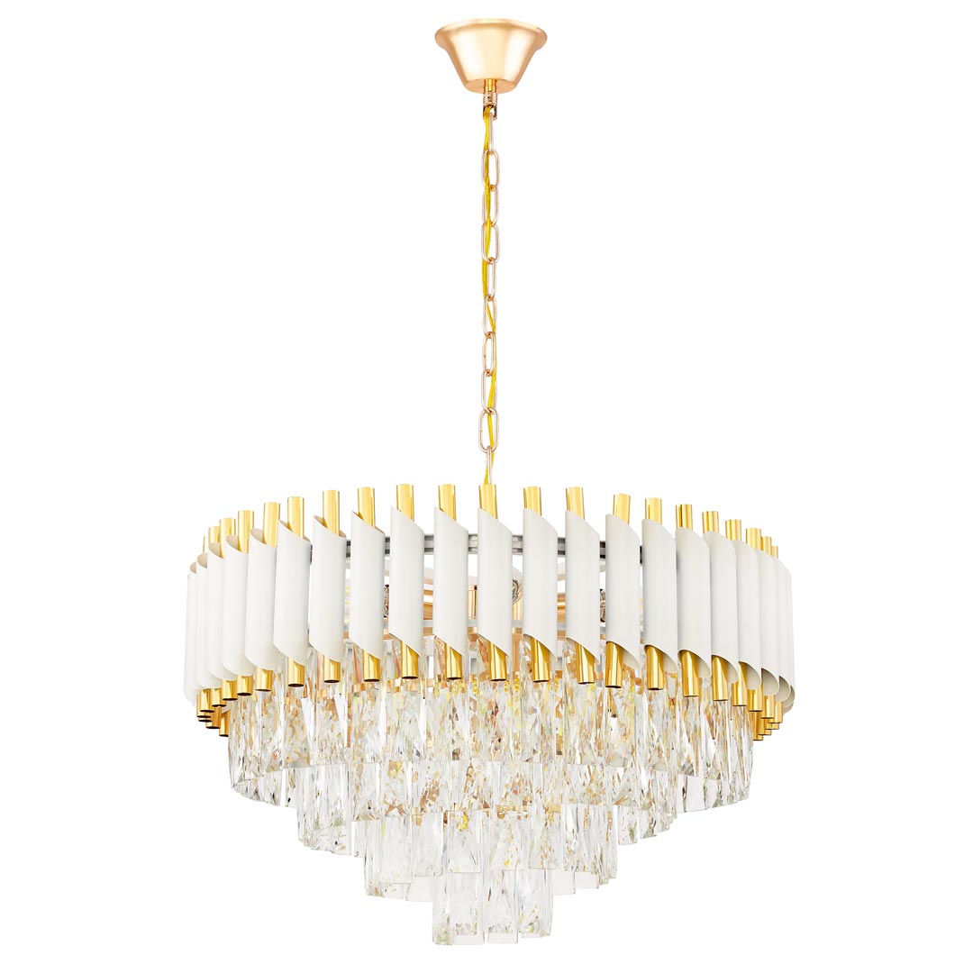 Biało-złoty, elegancki kryształowy żyrandol, na łańcuchu MAZINI - Lumina Deco zdjęcie 2